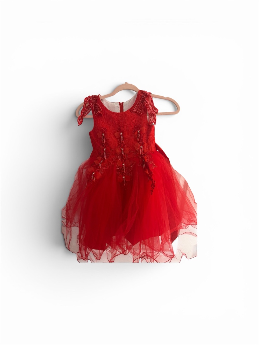 Red Embellished Tulle Dress for Kids - Elegant Party Costume